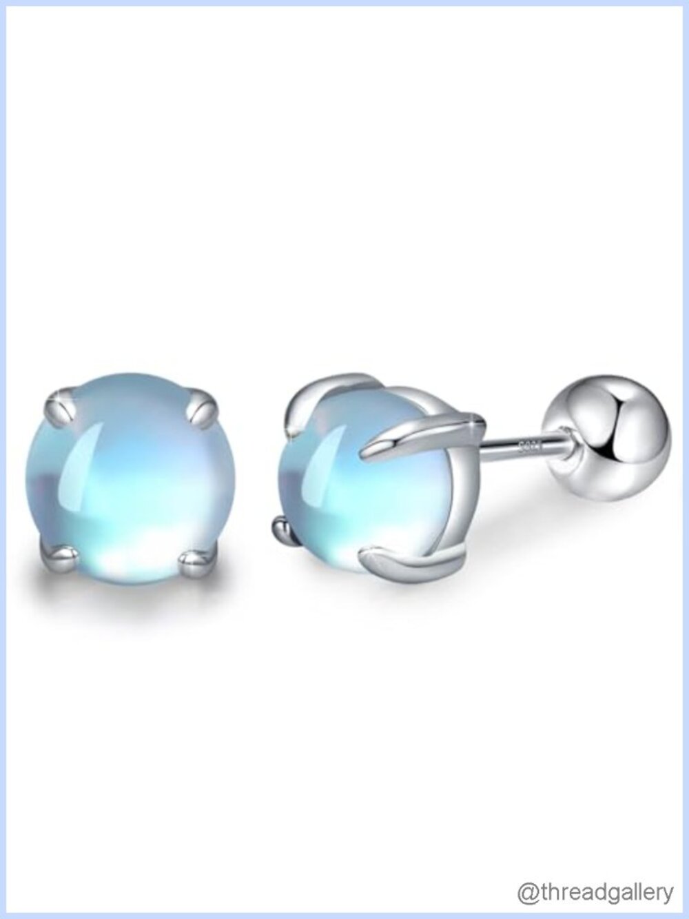 925 Sterling Silver Moonstone Stud Earrings 8mm Gift for Women